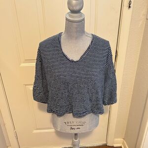 Madewell Navy and White Striped Crop Top